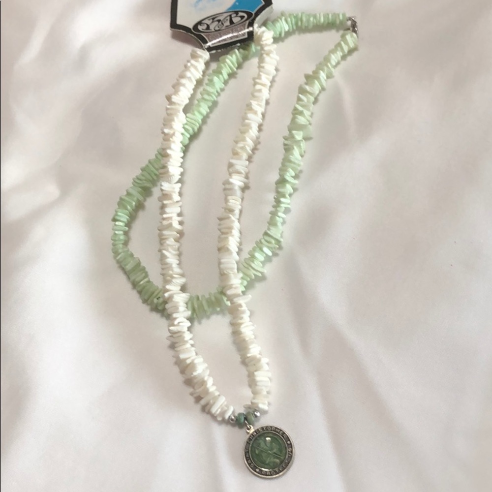 Saint Christopher Puka Shell Necklace White Mint
